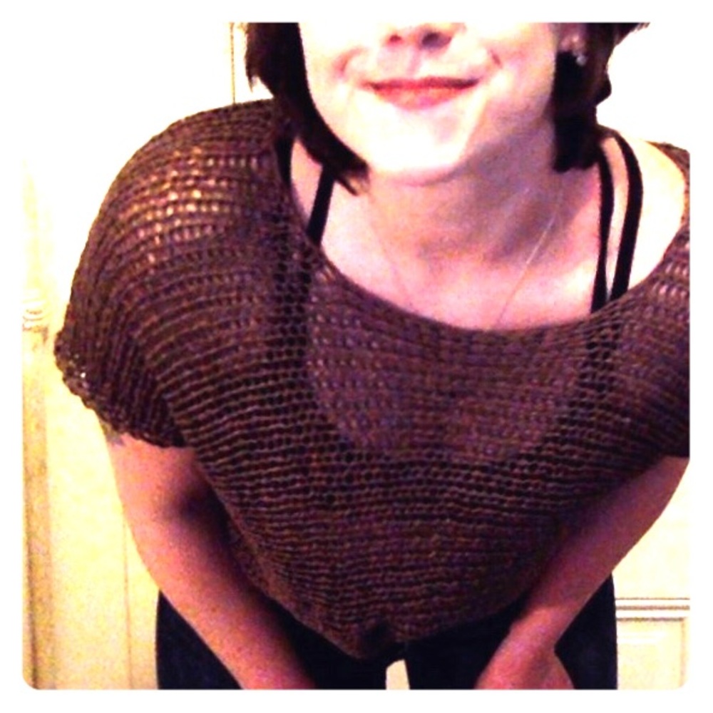 Eileen Fisher Glittery Mesh Knit short sleeve top